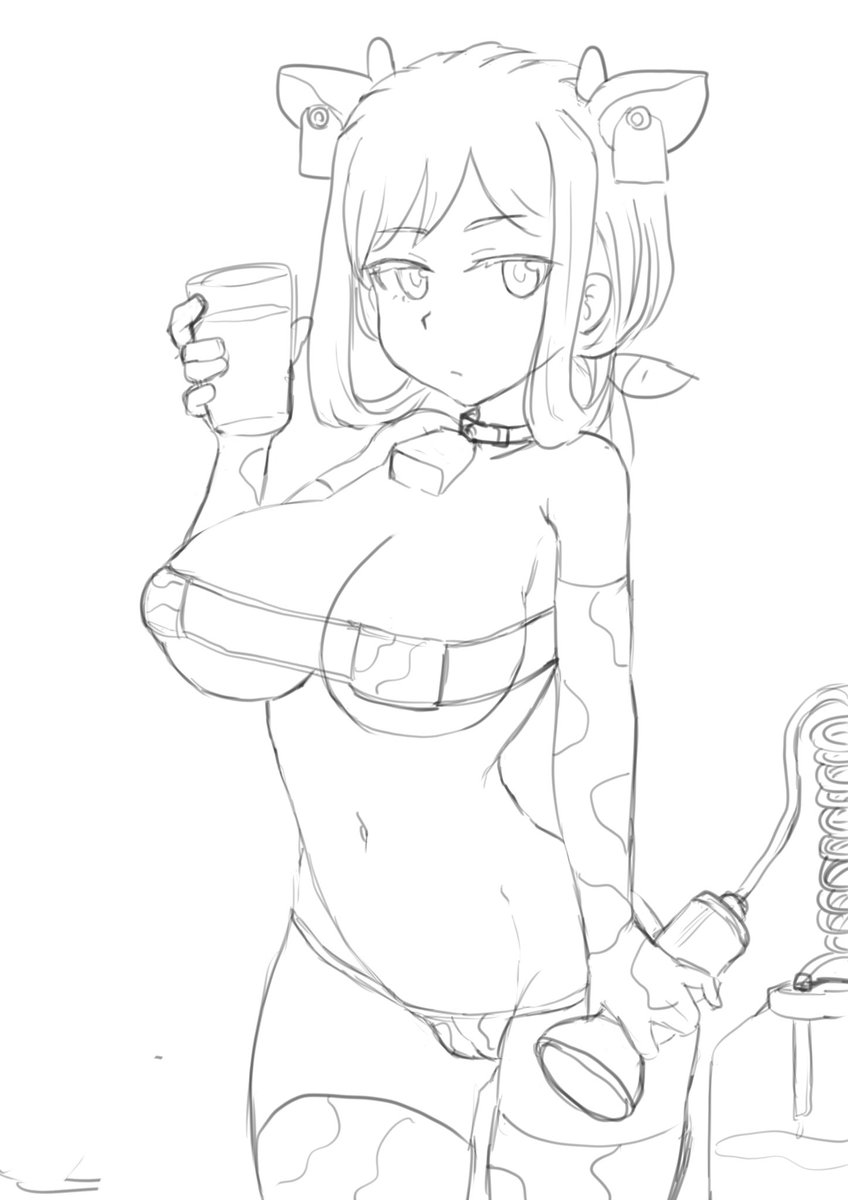 リタさんとウシ型アニマ供給メカの絵です。 