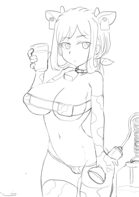 リタさんとウシ型アニマ供給メカの絵です。 