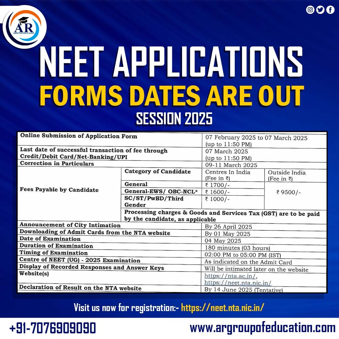 ARGroupedu's tweet photo. NEET 2025 Application Out Now! 

 Need guidance? AR Group of Education is here to help you with expert counseling and support.
Call Now - 7076909090

Visit our website- https://t.co/q503iKfSC1

#NEET2025 #MedicalAspirants https://t.co/RF3NvBms0e