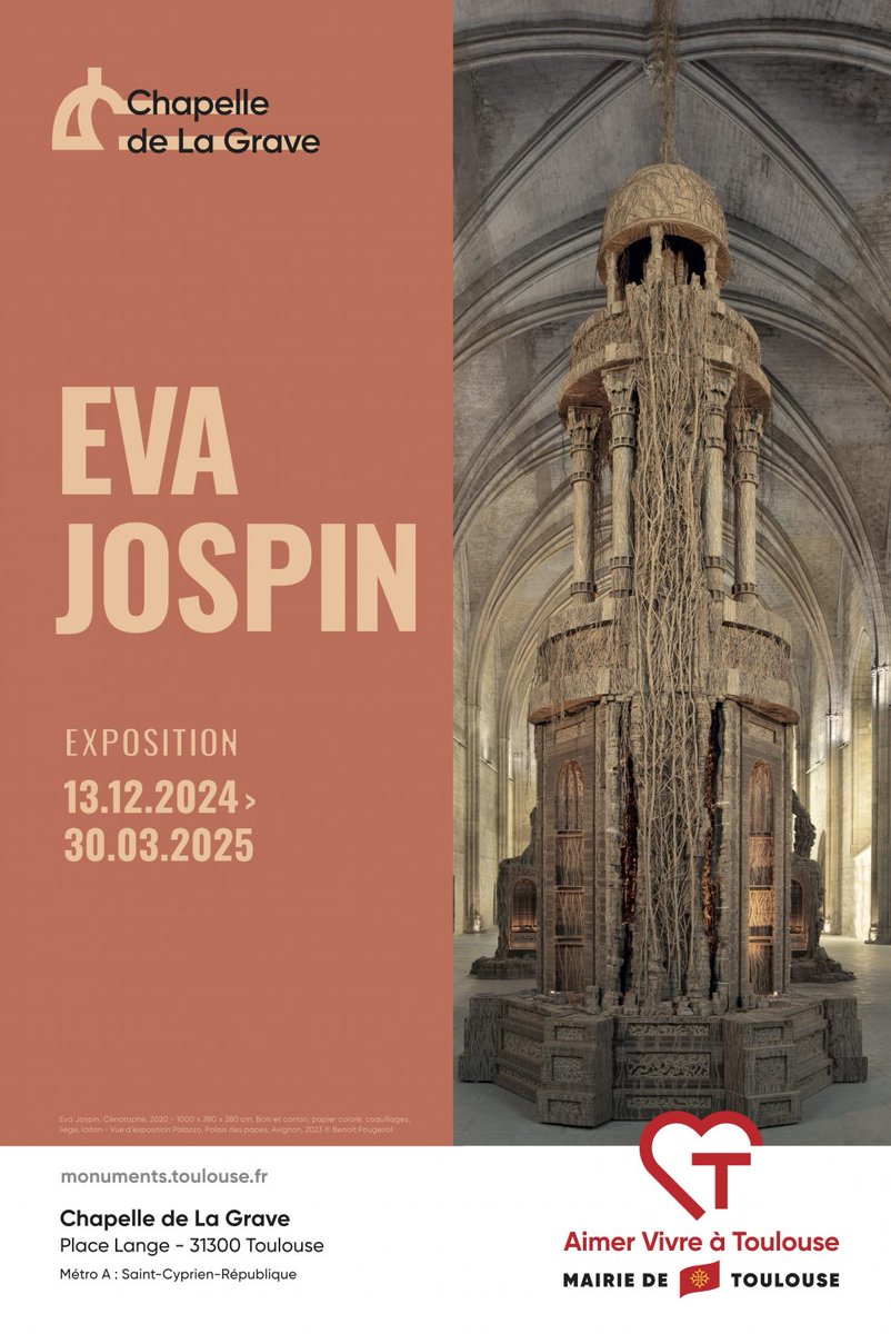 Cultures31's tweet photo. 【 Exposition 】
L’univers monumental d’Eva Jospin prend vie à la Chapelle de La Grave
---
Jusqu’au 30 mars 2025, Eva Jospin investit un lieu emblématique de la Ville rose : la Chapelle Saint-Joseph de La Grave. Une exposition immersive, qui mêle installations et sculptures monumentales à un sens aigu du détail.
---
> https://t.co/HCJf64VOuP
#Culture #Toulouse
