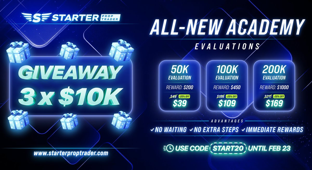 Starter Prop Trader (@starter_prop) on Twitter photo ๐ Starter Prop Trader Giveaway! ๐
20% Discount on All New Academy Challenges & Instant Rewards Up to $1,000!
๐ Follow: @starter_prop <a href="/marketing_spt/">Marketing Starter ๐ฏ</a> <a href="/Robert_H_A/">Robert H.A</a>
๐ Register: bit.ly/4eLv8Nl
๐ Like, Repost & Tag 5 Friends
๐ Ends Feb 23rd ๐ Starter Prop Trader Giveaway! ๐
20% Discount on All New Academy Challenges & Instant Rewards Up to $1,000!
๐ Follow: @starter_prop <a href="/marketing_spt/">Marketing Starter ๐ฏ</a> <a href="/Robert_H_A/">Robert H.A</a>
๐ Register: bit.ly/4eLv8Nl
๐ Like, Repost & Tag 5 Friends
๐ Ends Feb 23rd