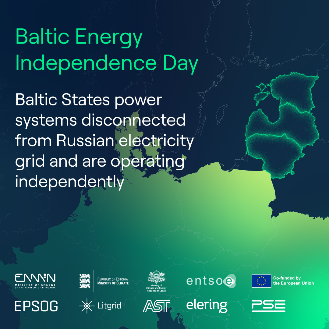 The energy systems of Estonia, Latvia, and Lithuania have been desynchronised from the Russian-controlled IPS/UPS system at 09:09 and are now operating independently in island mode.