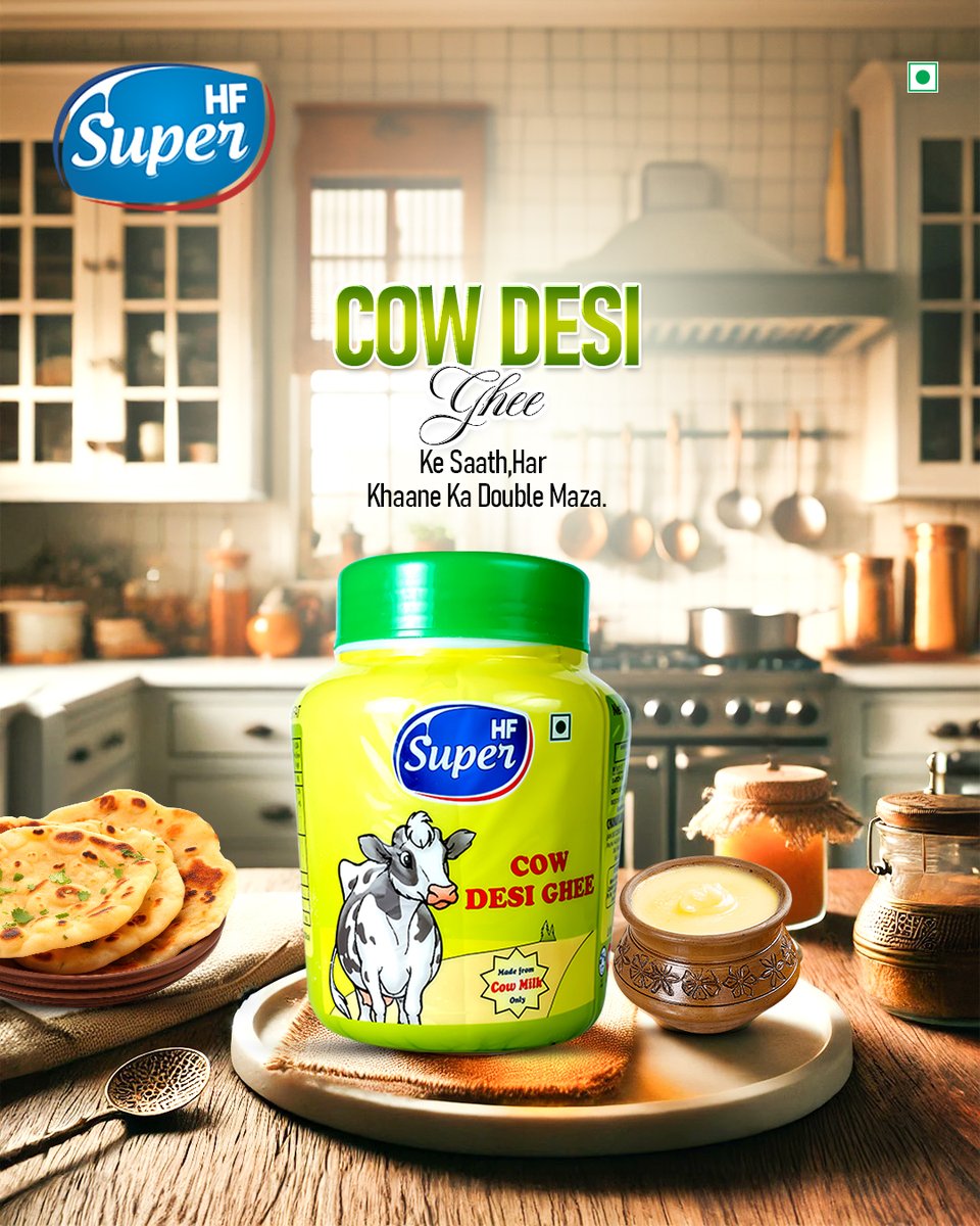 HFSuperProducts's tweet photo. Har khaane mein desi ghee ka swaad.
.
.
.
#hfsuper #cowdesighee #pureghee #gheeforlife #healthytaste #flavorfulmeals #indianflavors #deliciousghee #gheewithlove #traditionintaste #hfsuperproducts #hf_super_dairy_and_baker https://t.co/9KC9Bfm7AM