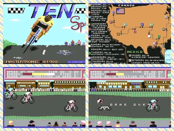 OldSchoolBooks1's tweet photo. Today's #retrogaming on the #Commodore64 #C64 #TenSpeed Cycle racing that doesn't break your wrist on the joystick. Watch out for potholes, cyclists, cars and just about everything else on the road! Has a nice jolly tune. https://t.co/rh66ilz2xz