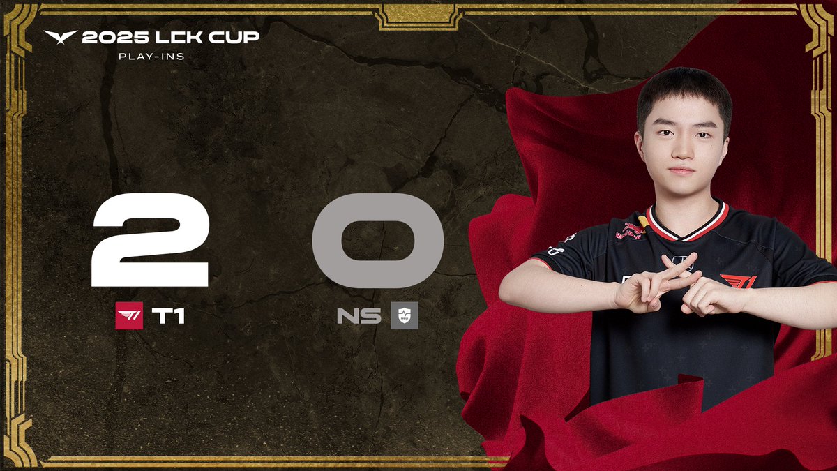 LCK's tweet photo. Grabbing their spot in the #LCK CUP Playoffs!

@T1LoL take the LCK CUP Play-Ins R2 win in 2! https://t.co/JlEesirarH