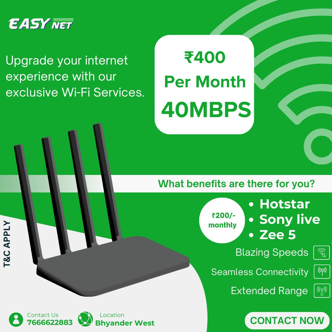 easynet01's tweet photo. Upgrade to blazing-fast internet with Easy Net! Get a better connection, a FREE WiFi router, and top-notch services at the best price.

Contact us Now 📞 : 7666622883

📍 Bhyander west

#EasyNet #FastInternet #FreeWiFiRouter #SeamlessConnection #StayConnected https://t.co/cVQkpoW9po