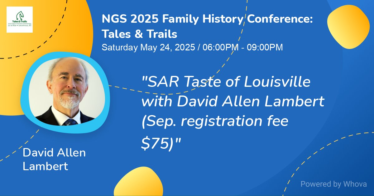 I will be speaking at #NGS #NGS2025GEN Family History Conference: Tales &amp; Trails in #Louisville, KY. I will be the Keynote Dinner speaker for #NSSAR <a href="/SarHeadquarters/">National Society SAR Headquarters</a> speaking on the #RevolutionaryWar. More details of this dinner talk: whova.com/xems/apis/open…  <a href="/AncestorExperts/">American Ancestors</a>