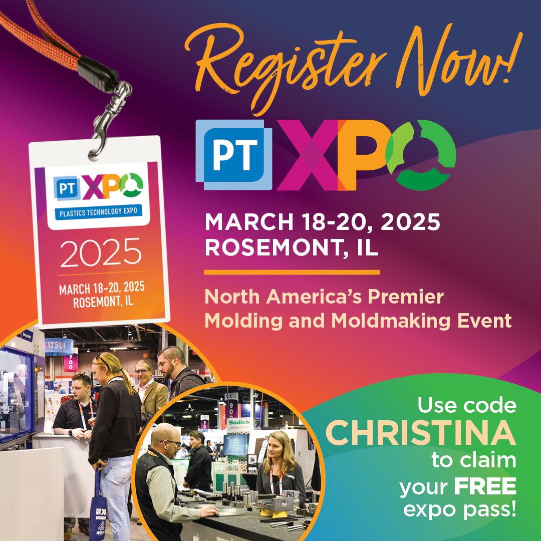 Christina Fuges (@mmt_christinaf) on Twitter photo If you’re a mold builder or mold buyer looking for connection & community and technology & trends then check out #PTXPO25 !
While there stop by to see <a href="/MMTMag/">MoldMakingTechnology</a> at Booth 1235.
Register here: xpressreg.net/register/ptxp0… If you’re a mold builder or mold buyer looking for connection & community and technology & trends then check out #PTXPO25 !
While there stop by to see <a href="/MMTMag/">MoldMakingTechnology</a> at Booth 1235.
Register here: xpressreg.net/register/ptxp0…