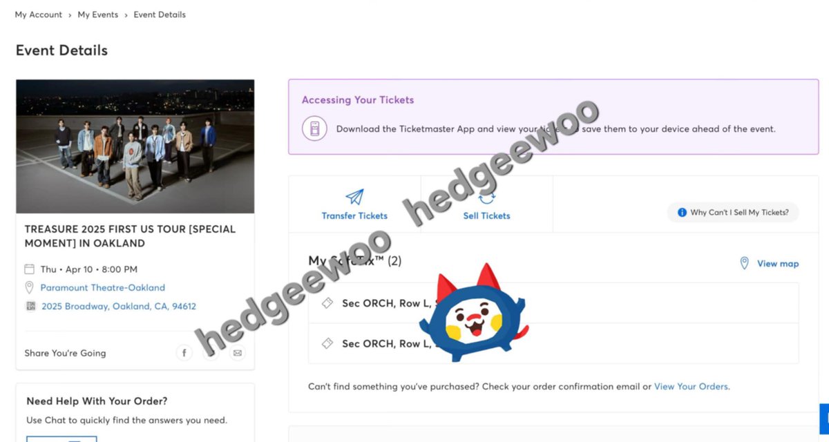 WTS/LFB 🇺🇸

🎟️ 2 tickets available for TREASURE 2025 FIRST US TOUR [SPECIAL MOMENT] in Oakland
🎫 Orchestra, Row L 
💸 $294 each 
RFS: got better seats
Can send proofs and will transfer it right away. DM if interested! 🙌

#TREASURE #트레저 #2025_FIRST_US_TOUR