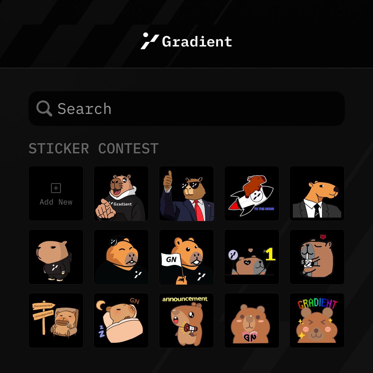 Gradient_HQ's tweet image. 😝Ready for a capy take-over?

Our community has been busy crafting something fun for Discord. 

Check out these amazing entries from our community sticker contest. Can’t wait to start showing off those gn capys in chats soon🫣

🌐All credits to our talented community artists,…