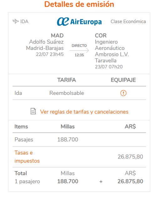 Vuelta de Madrid a Córdoba plena temporada... muy difícil encontrar vueltas entre Julio y Agosto.. queda solo 1, viaje fácil con equipaje despachado Air Europa directo.