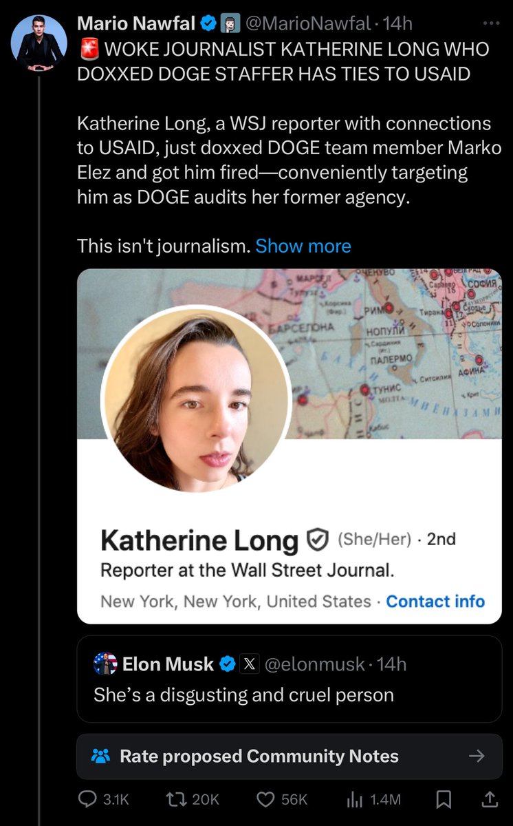 billybinion's tweet photo. Ah yes, Elon Musk, defender of a robust culture of free speech, advocating to his hundreds of millions of followers that a Wall Street Journal reporter should lose her job for…reporting the truth about a taxpayer-funded employee.

Can people please stop being such snowflakes? https://t.co/gmUt9utOaQ