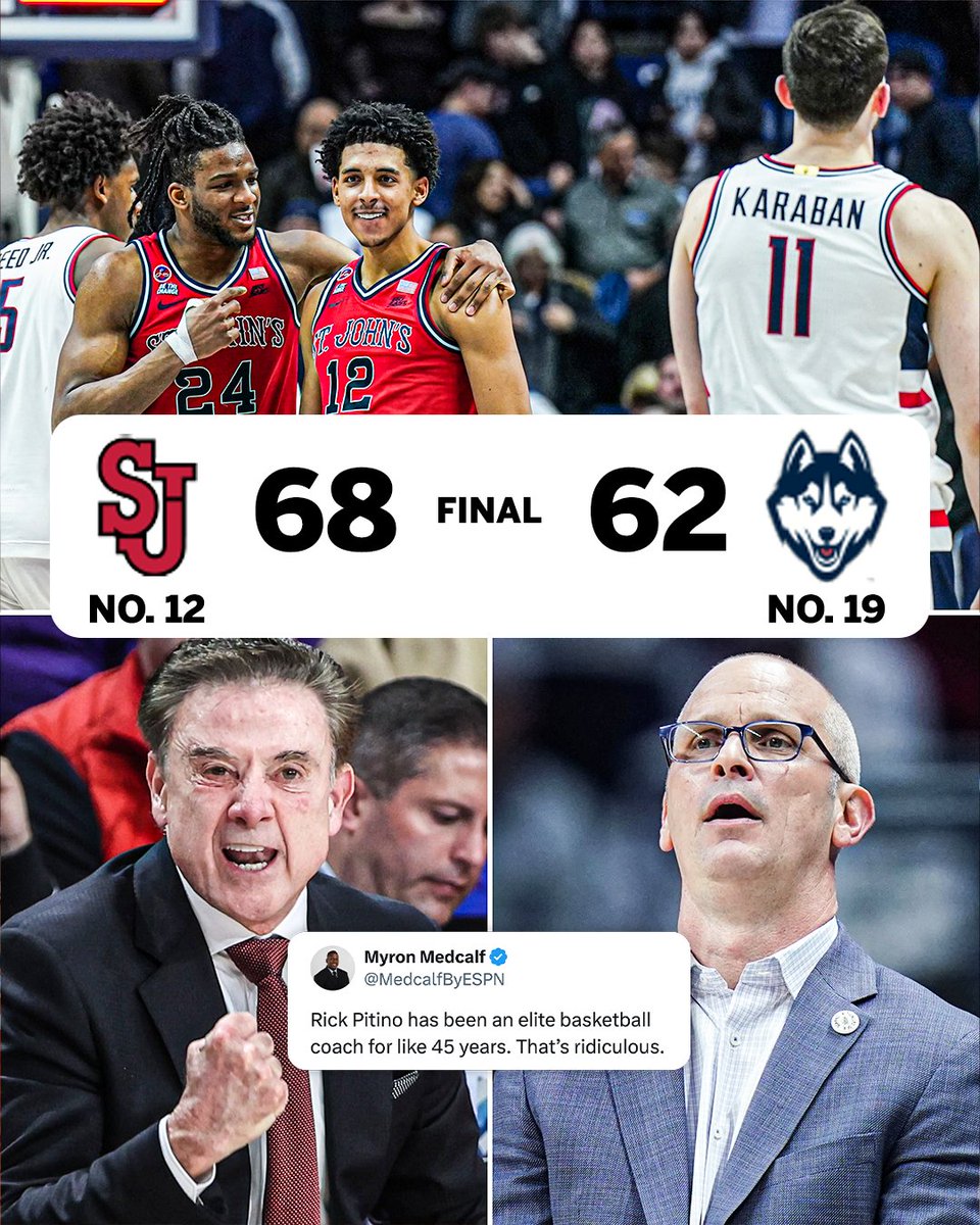 THE RICK PITINO EFFECT 🔥

St. John's has now won 10 straight conference games after the road victory at No. 19 UConn.

It's the Red Storm's longest streak since the 1984-85 season — the last time they reached the Final Four 👀