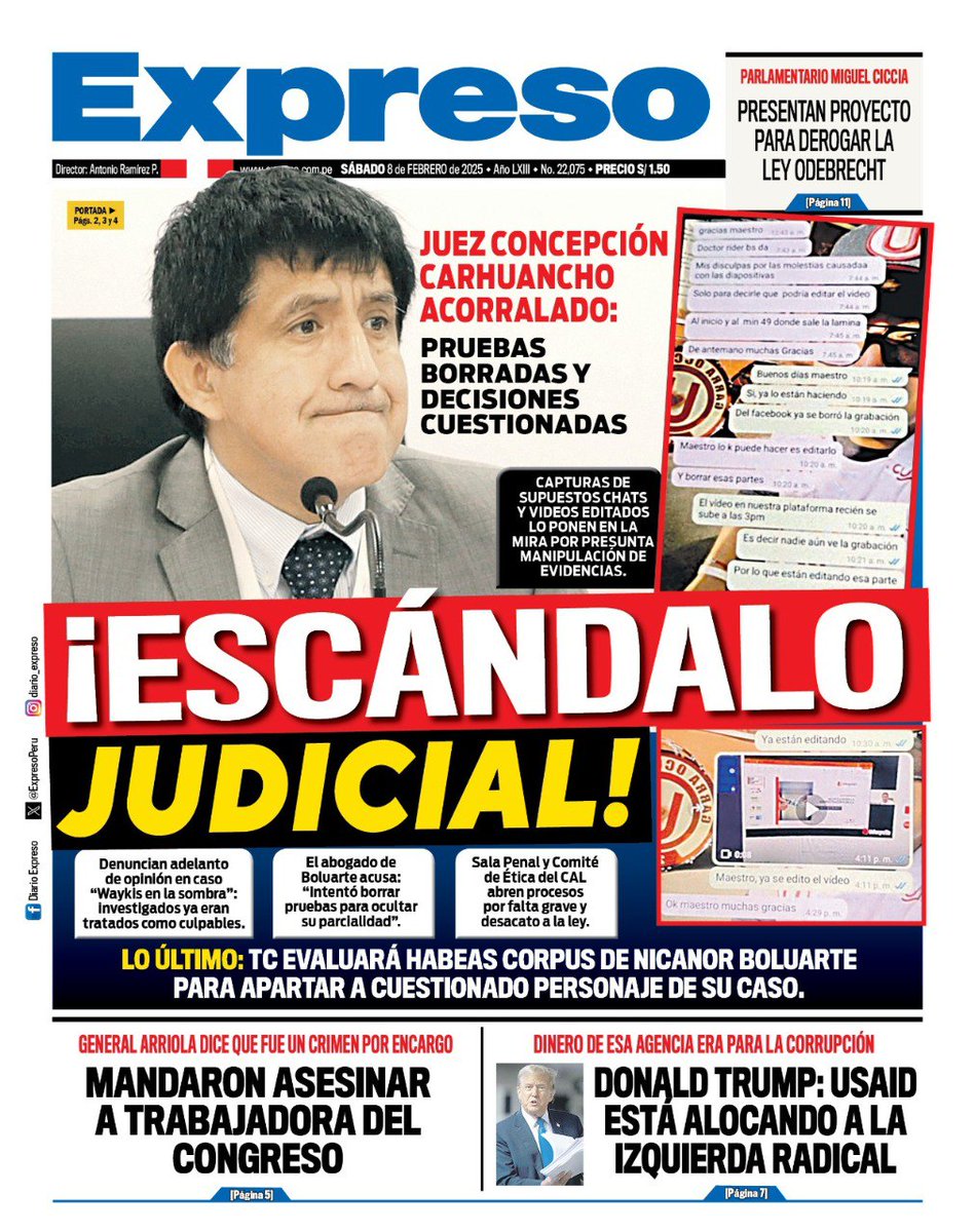 ExpresoPeru's tweet photo. 🗞️ ¡Aquí la portada del Diario Expreso para este sábado 8 de febrero de 2025!

📲 Visita nuestra web: https://t.co/fjIxdl8o4O https://t.co/tXpOMZXi3F