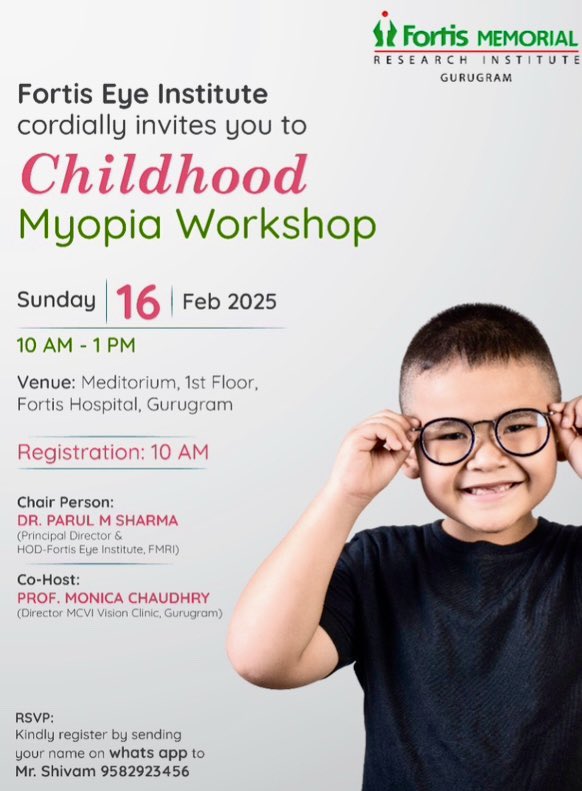 DrParulSharma1's tweet image. There is a steep rise in children needing spectacles. Hosting myopia treatment CME open for ophthalmologist and optometrist. . For registration, what’s app 9582923456 ( open to both ophthalmologists and optometrists )
#fortiseyeinstitute #myopiacontrol #myopiamanagement