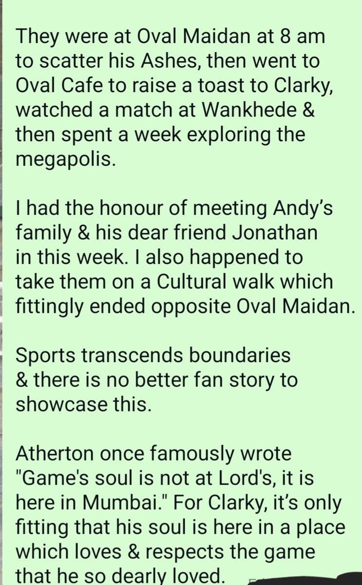 Sporty_Baba's tweet image. “Want my Ashes to be scattered at the Oval Maidan at 8am when the sun is up &amp;amp; many games of cricket are underway. 

For those who make the journey, return a little later, when Oval Bar is open &amp;amp; drink a beer knowing that I have frequented this bar at many happy occasions&quot; ❤️