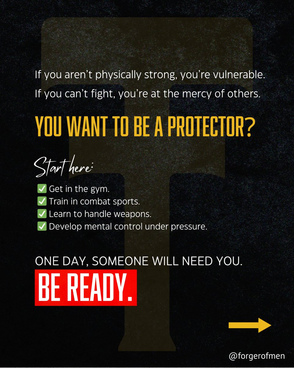 ForgerOfMen's tweet image. You were told to “be nice.” To “just talk it out.” But when real danger comes being nice won’t save you.

🚫 A weak man isn’t peaceful - he’s just an easy target.
⚔️ A strong man trains for war but chooses when to fight.

#StrongMenOnly #TrainToProtect #MasculineStrength