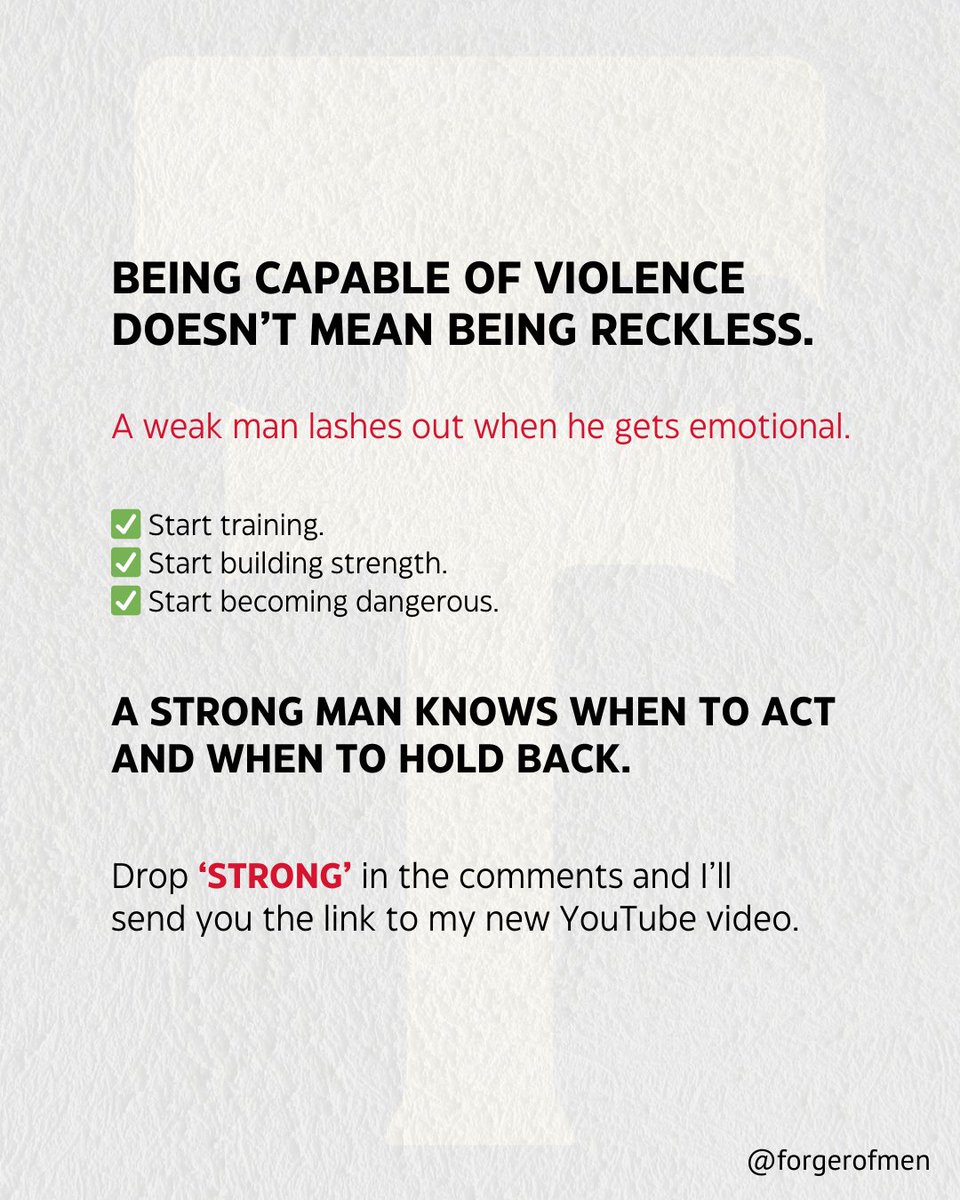 ForgerOfMen's tweet image. You were told to “be nice.” To “just talk it out.” But when real danger comes being nice won’t save you.

🚫 A weak man isn’t peaceful - he’s just an easy target.
⚔️ A strong man trains for war but chooses when to fight.

#StrongMenOnly #TrainToProtect #MasculineStrength