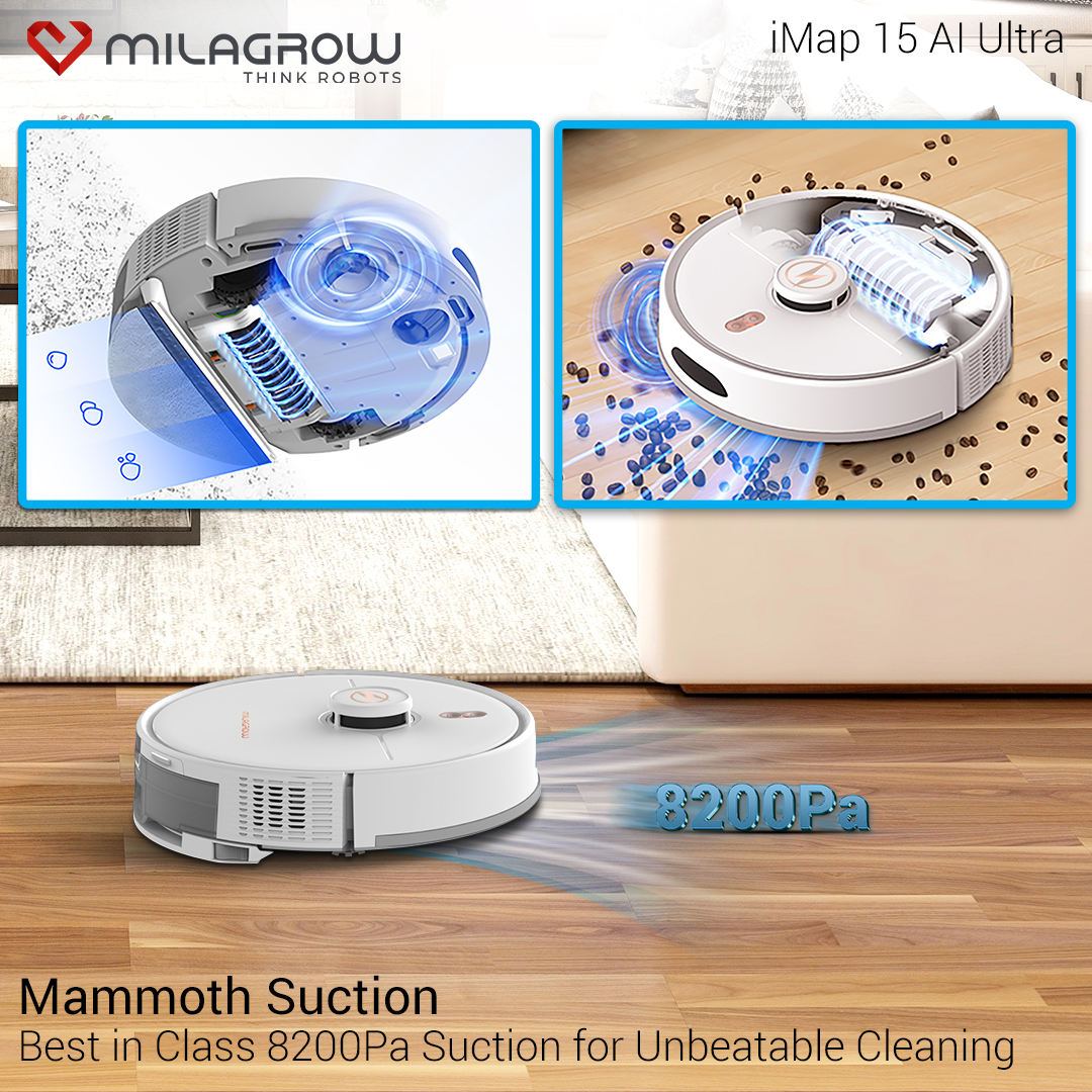MilagrowRobots's tweet image. Experience the power of 8200 Pa Mammoth Suction! Clean faster and more efficiently with unmatched strength and precision. 
Shop Now: zurl.co/n8w0l 
#MammothSuction #PowerfulCleaning #robot vacuum #robotvacuumcleaner #roboticvacuumcleaner #milagrow #amazonhomeindia