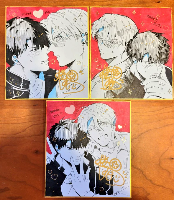 ミニ色紙3枚出来上がりました～!!
コミティアより先着になります🙇‍♀️
1枚1000円よろしくお願い致します🙇‍♀️
今回は色紙があるので、当日の色紙・スケブは受け付けませんので、ご了承くださいませ🙏 