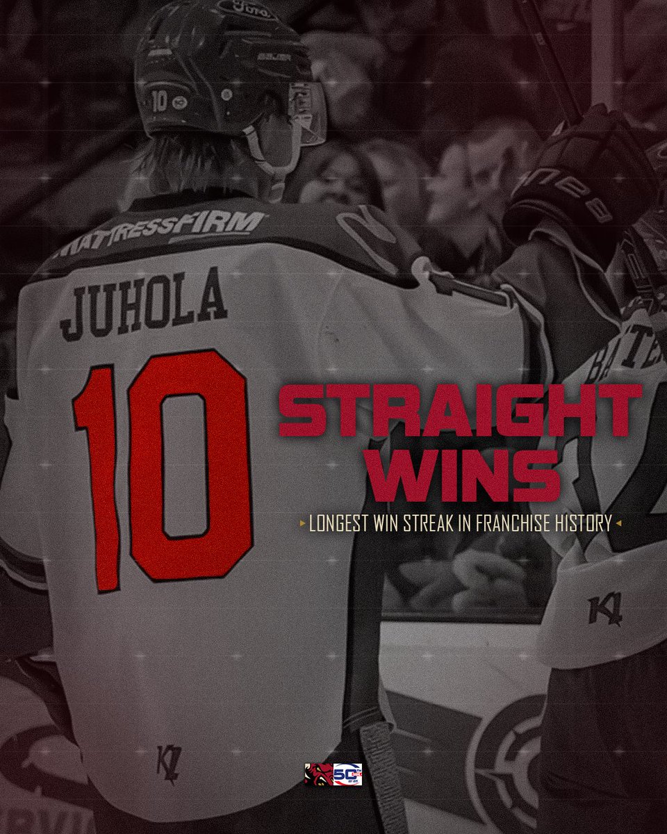 MinotauroHockey's tweet photo. 1️⃣0️⃣ straight for the cream and cardinal! Your Tauros are looking to extend the franchise record to 11 tomorrow night 💪🏼 #ChargeAhead https://t.co/v4eVJDDFfv