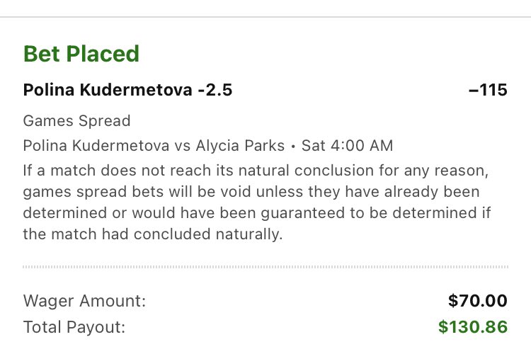 BreakpointBando's tweet photo. 🚨 Official 🚨
KUDERMETOVA ML - 2 unit play
KUDERMETOVA -2.5 games (0.7 for 0.6)
#Tennis #Wta #LetsBlaze https://t.co/Fe50hEtsnh