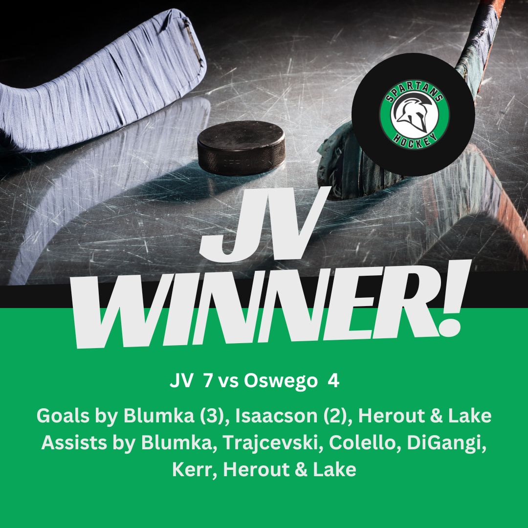SpartansHSHC's tweet photo. JV starting the playoffs with a WIN!! 7-4 over Oswego!
Hat Trick 🎩 by Blumka 👏
Great job!! #letsgoooo 💚🖤🏒 https://t.co/4URHUqq8k8