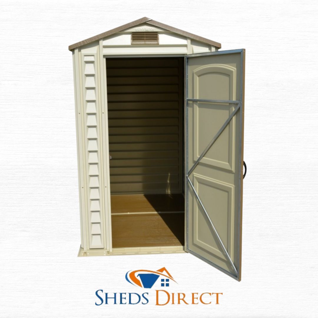 ShedDirect's tweet photo. Looking for a practical yet stylish storage solution? The DuraMax 4x6 StorePro Vinyl Storage Shed Kit (30621) is here to save the day! 🏡✨ With its chic simulated wood grain brown door and wood-like shingle roof, it’s the perfect addition to any outdoor space. Keep your yard ... https://t.co/Rq99IhiIFl