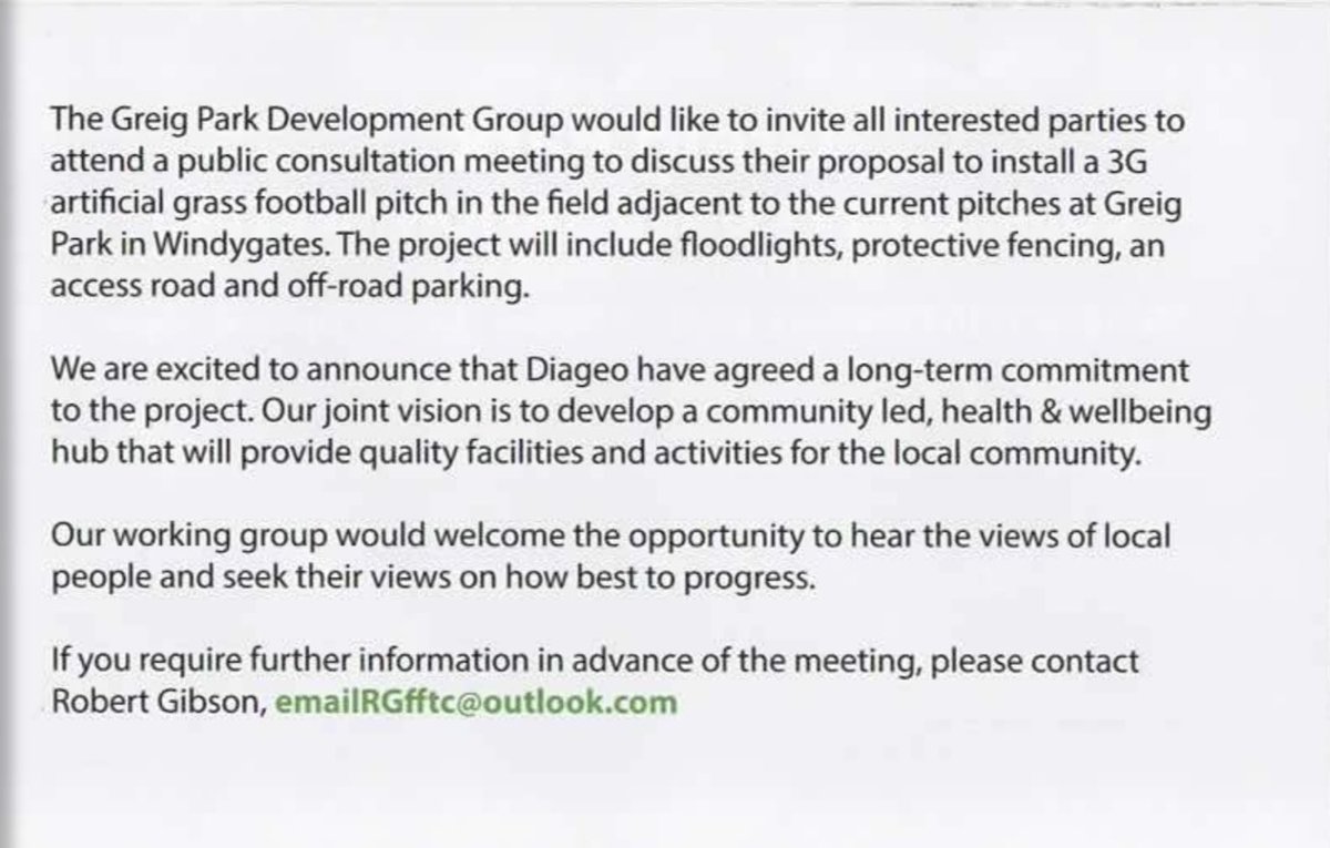 All persons within the community of Windygates / Kennoway / Star are more than welcome at this very important meeting that could have a massive positive impact on the Club and its future.
