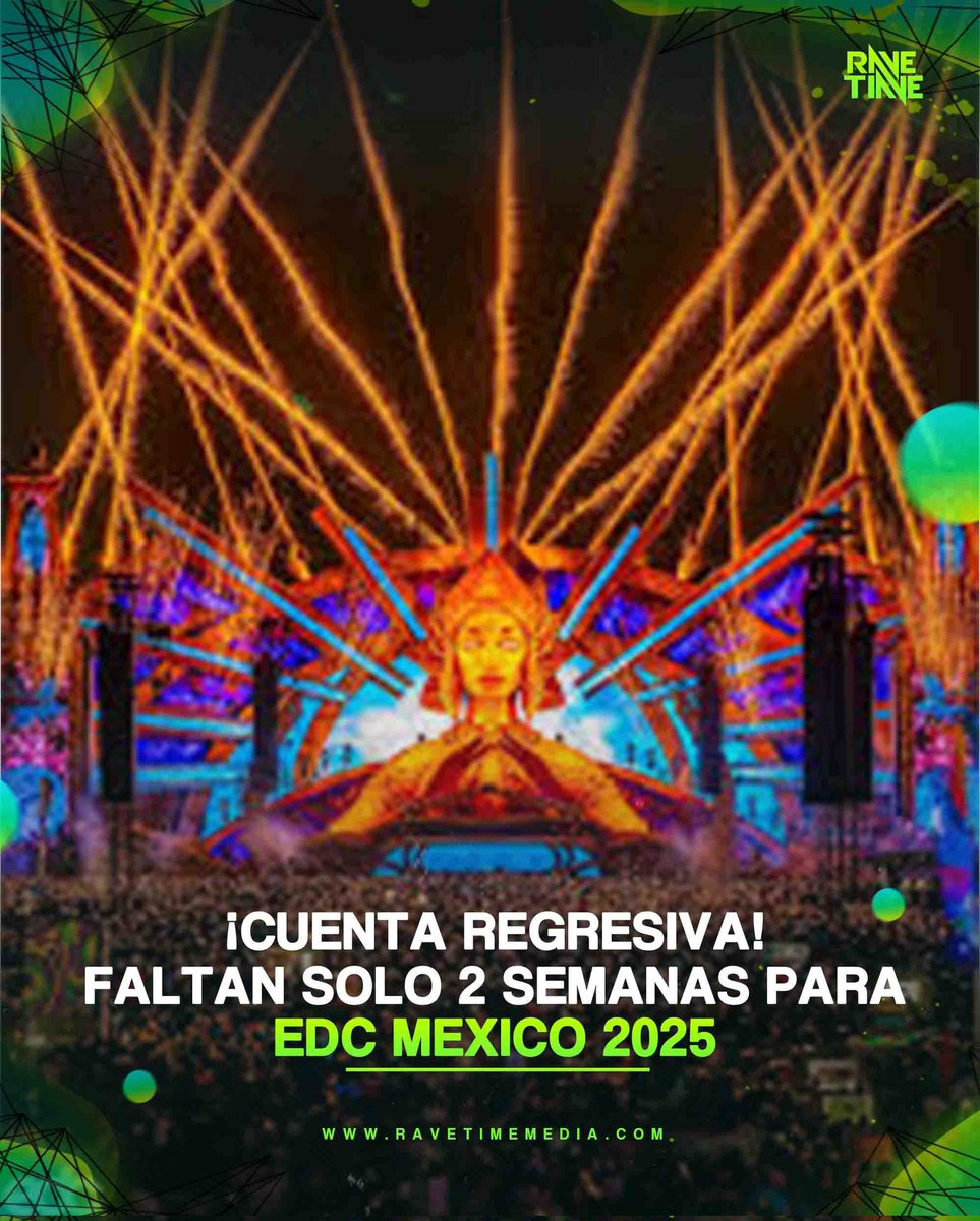 ravetimemedia's tweet photo. ESTAMOS A NADA DE EDC 🔥🥳🎧🎛

Faltan exactamente dos semanas para que comience este emocionante festival de música electrónica.

El lineup de este año incluye a destacados artistas como Martin Garrix, Peggy Gou, DJ Snakeby Deadmau5.

¿Estas listo para esta nueva edición? 🥳 https://t.co/mGB4GXpIDj