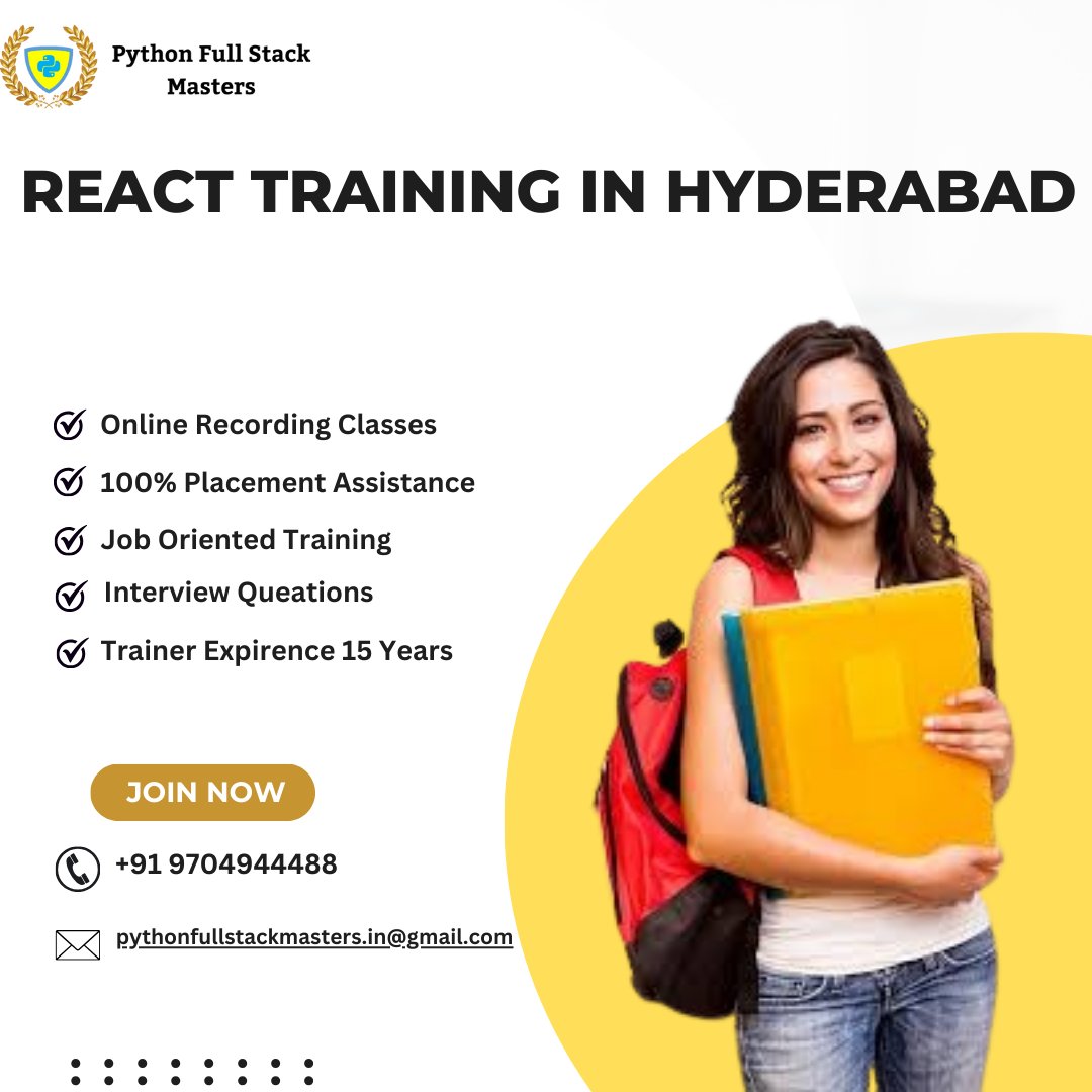 PythonFullsatck's tweet image. React Training in Hyderabad with 100% Placements Assistance 
.
.
.
#Reaction #reacttraininginhyderabad #reactcourseinhyderabad