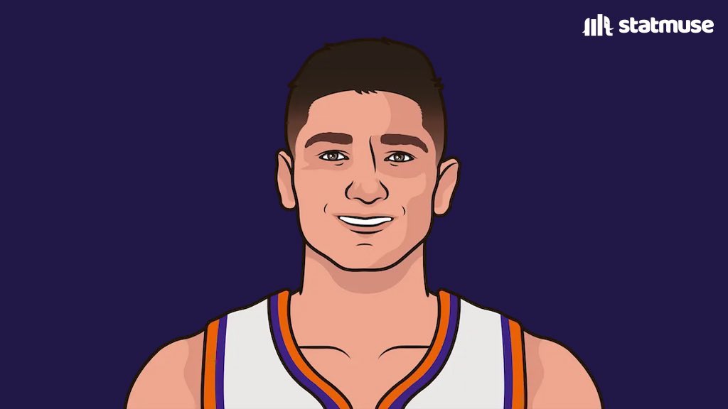 Grayson Allen vs Utah Jazz 

21 PTS 
7 REB 
6 AST 
2 STL 
1 BLK 

7/19 FG 
7/14 3FG 
0/0 FTS

Also a buzzer beater to send the Phoenix Suns OT and eventually won #SunsUp
