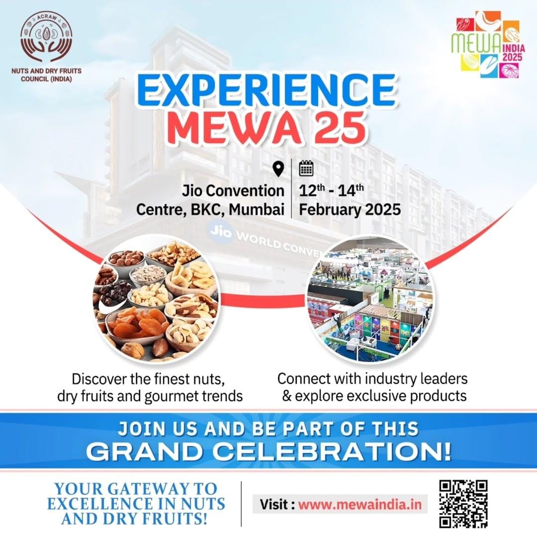 aicpdf_official's tweet photo. 🚨The Grandest Event of the Year – MEWA'25!🚨  

@aicpdf_official , as an Associate Partner for MEWA India 2025, in collaboration with the Nuts and Dry Fruits Council of India (#NDFCI), invites you to the premier dry fruits & nuts industry expo!  

📅 Dates: 12th to 14th February 2025  
📍 Venue: Jio Convention Centre, Mumbai  

✨ What to Expect:  
✅ Networking with top industry leaders & stakeholders  
✅ New business opportunities across the supply chain  
✅ Latest market trends & innovations in the dry fruits & nuts sector  
✅ Exclusive B2B meetings & knowledge sessions  

🔗 To register, visit: [https://t.co/T80gdFjGVy](https://t.co/CseXpqcdKC)  

📩 Ping us for exclusive registration codes!  

@CAITIndia @AIOCD1975 @AiocdD @swadeshimanch @AimraIndia @AIOVA3 @FADA_India @praveendel @sumitagarwal_IN @BCBHARTIA @PTI_News @PiyushGoyal @PMOIndia @mansukhmandviya @smritiirani @ashwani_mahajan @PraharResponse @kedarleleind @HUL_News @ITCCorpCom @DaburIndia @Nestle @ThisIsReckitt @BritanniaIndLtd @CP_News @maricobuzz @Wipro @ProcterGamble @RILretail @CocaCola_Ind @CP_News

#MEWA25 #AICPDF #NDFCI #AssociatePartner #DryFruits #NutsIndustry #BusinessNetworking #TradeExpo