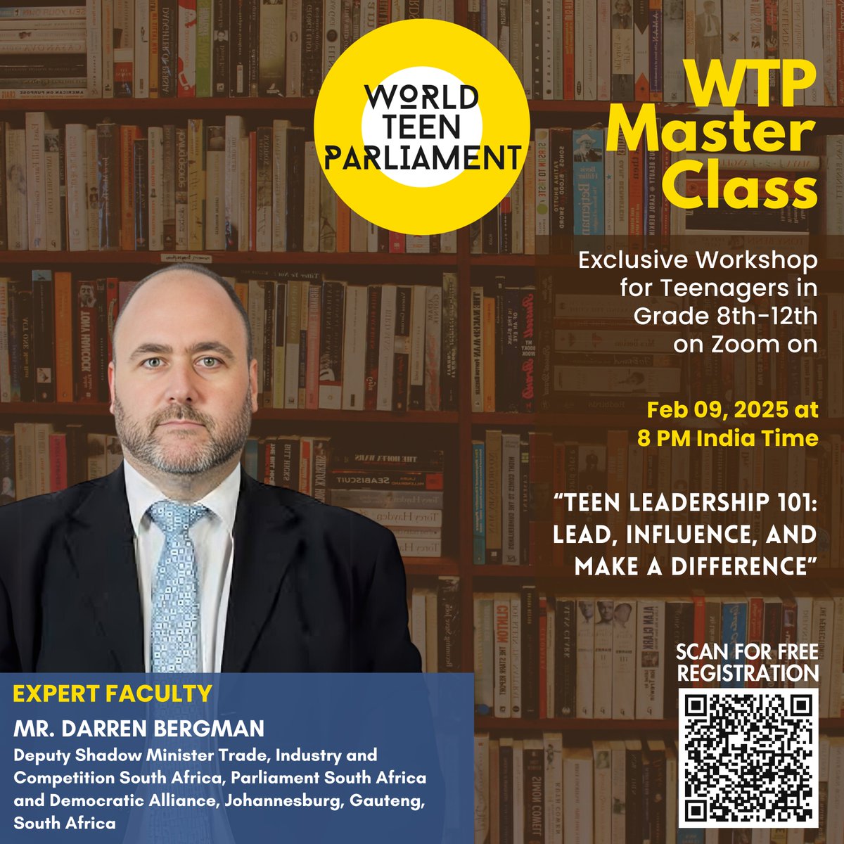 World Teen Parliament Masterclass - 13 on Sunday, Feb 09, 2024, at 8:00 PM India Time

WTP - The only place where World Leaders teach Teenagers!

Greetings!

Zoom Link to join the session:
Register in advance for this meeting:
us02web.zoom.us/meeting/regist…

#WTP #MasterClass #BlubWorld