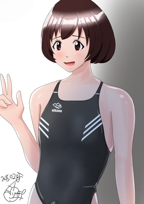 オリキャラ望くんの女性用競泳水着着用イラスト描きました。
女性用競泳水着ってやっぱり男性が着ても似合いますよね! 