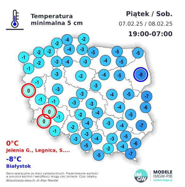 IMGWmeteo's tweet photo. 🌡Temperatury minimalne z minionej nocy🌃oraz minimalna temperatura powietrza 08.02 na przestrzeni ostatnich lat. #IMGW #IMGWCMM #bezpieczneferie https://t.co/b3Web69Dh4