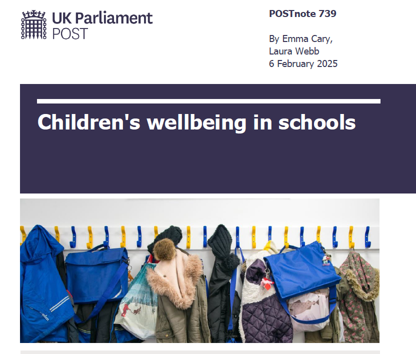 NEW Research Briefing.

In 2024, UK children reported having lower happiness with school than with any other aspect of life.

Children’s #wellbeing is broader than their experiences in school. However, #schools play a role in promoting wellbeing.

post.parliament.uk/research-brief…