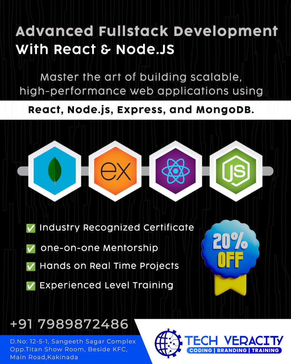 tech_veracity's tweet image. Want to become a full-stack developer? Join our course at Tech Veracity and learn everything from front-end to back-end development!
.
📞 Contact Us: +91 7989872486
📍Reach Us: Beside KFC, Main Road, Kakinada
..
#realtimeprojects #jobplacement #offlinetraining #internship2025