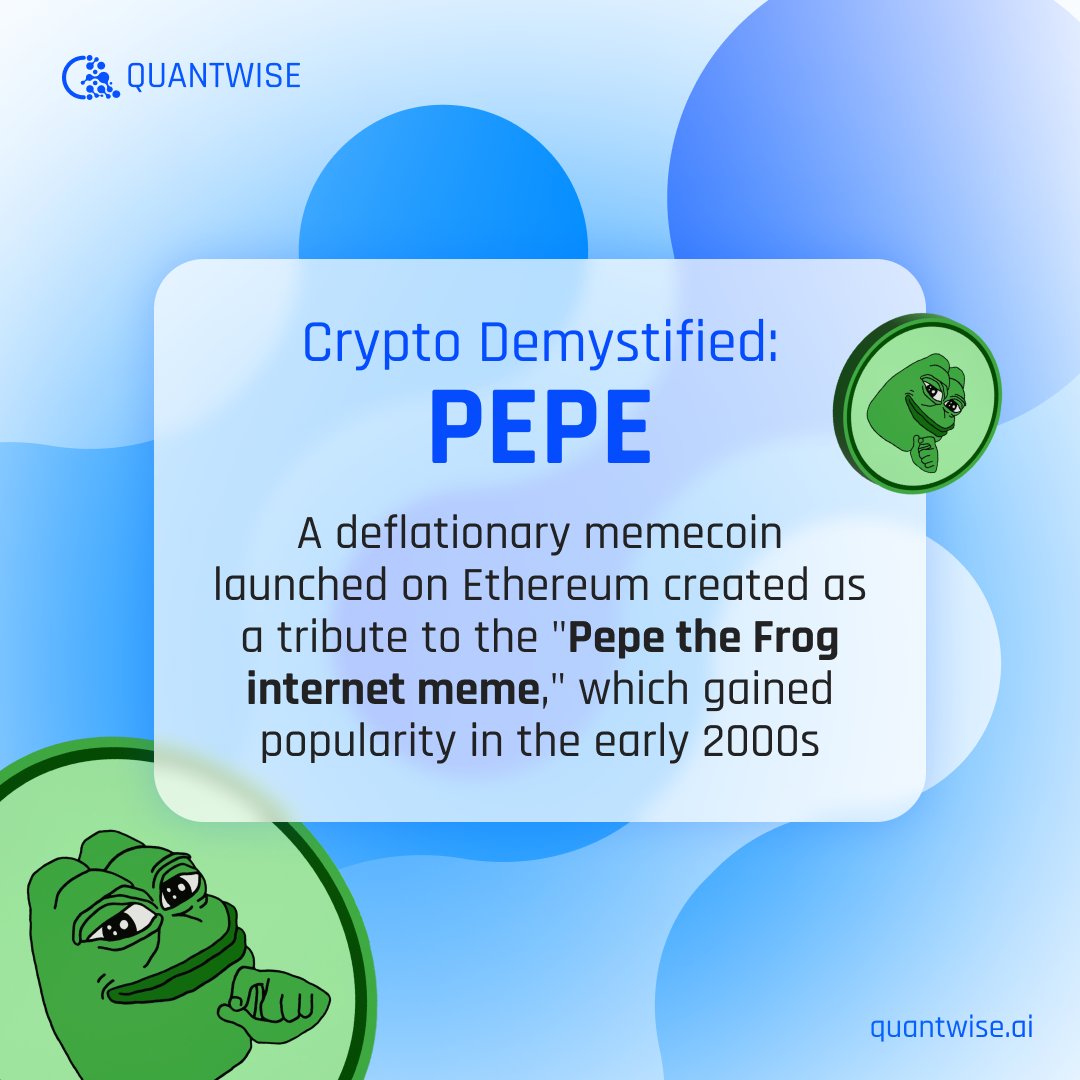 quantwiseai's tweet image. 🐸 Memes meet crypto! PEPE isn’t just a coin; it’s a tribute to internet culture. From its no-tax policy to its wild memecoin speculation highs, PEPE is here to make waves. Swipe through to learn more about this community favorite! ✨
#PEPECoin #Memecoins #CryptoEducation