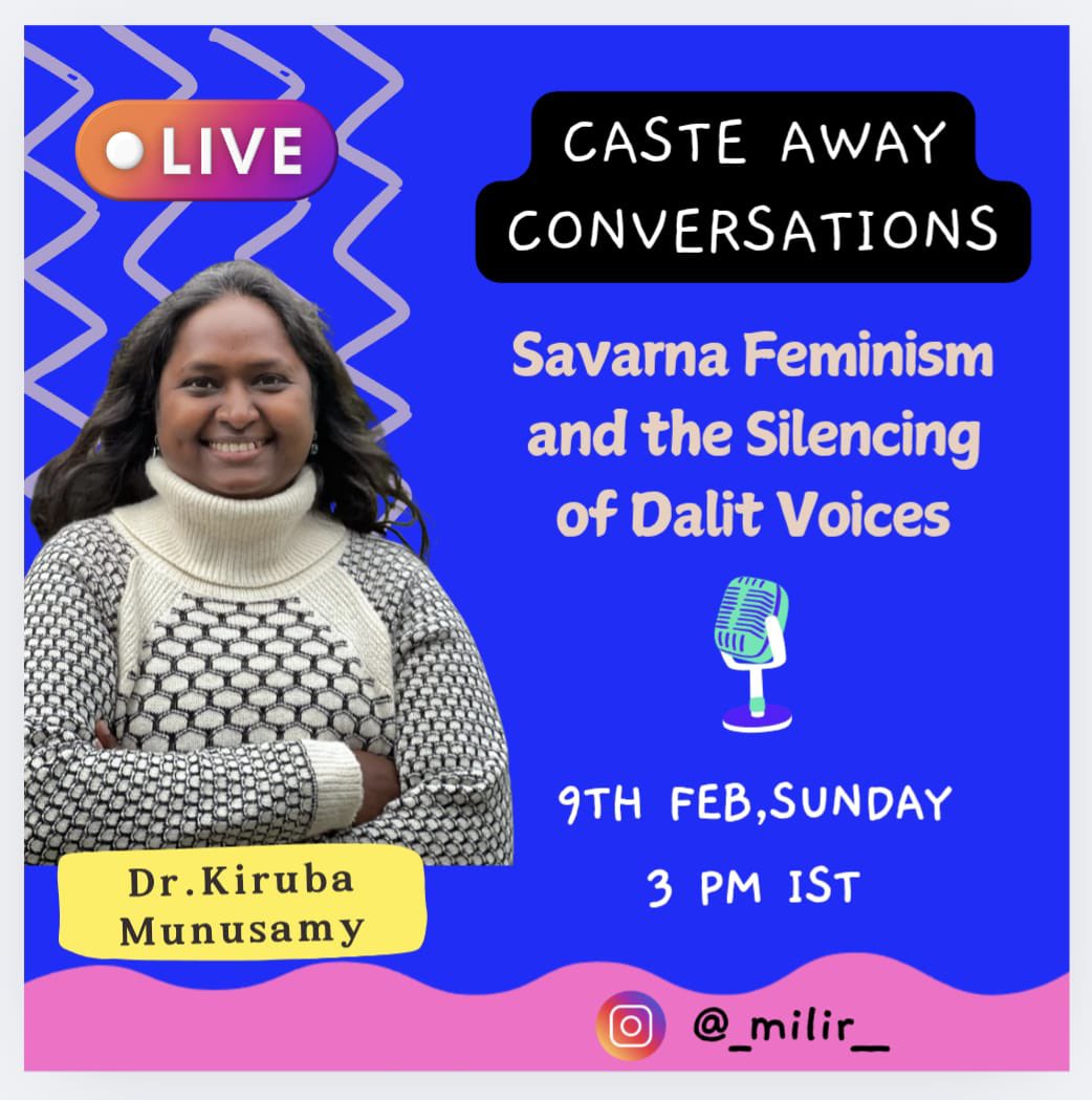 Hear me out speaking tomorrow in an Instagram Live session with Milir, a community space raising awareness about mental health issues that stem from caste issues, anti-casteist movements, and amplifying marginalised voices!