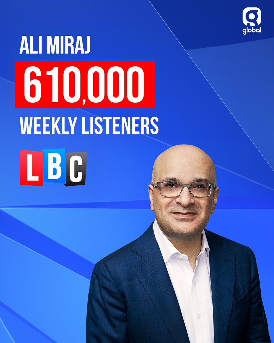 Congratulations to <a href="/AliMirajUK/">Ali Miraj</a> on reaching 610,000 weekly listeners across the UK.
 
Tune in to his show on <a href="/GlobalPlayer/">Global Player</a> now.