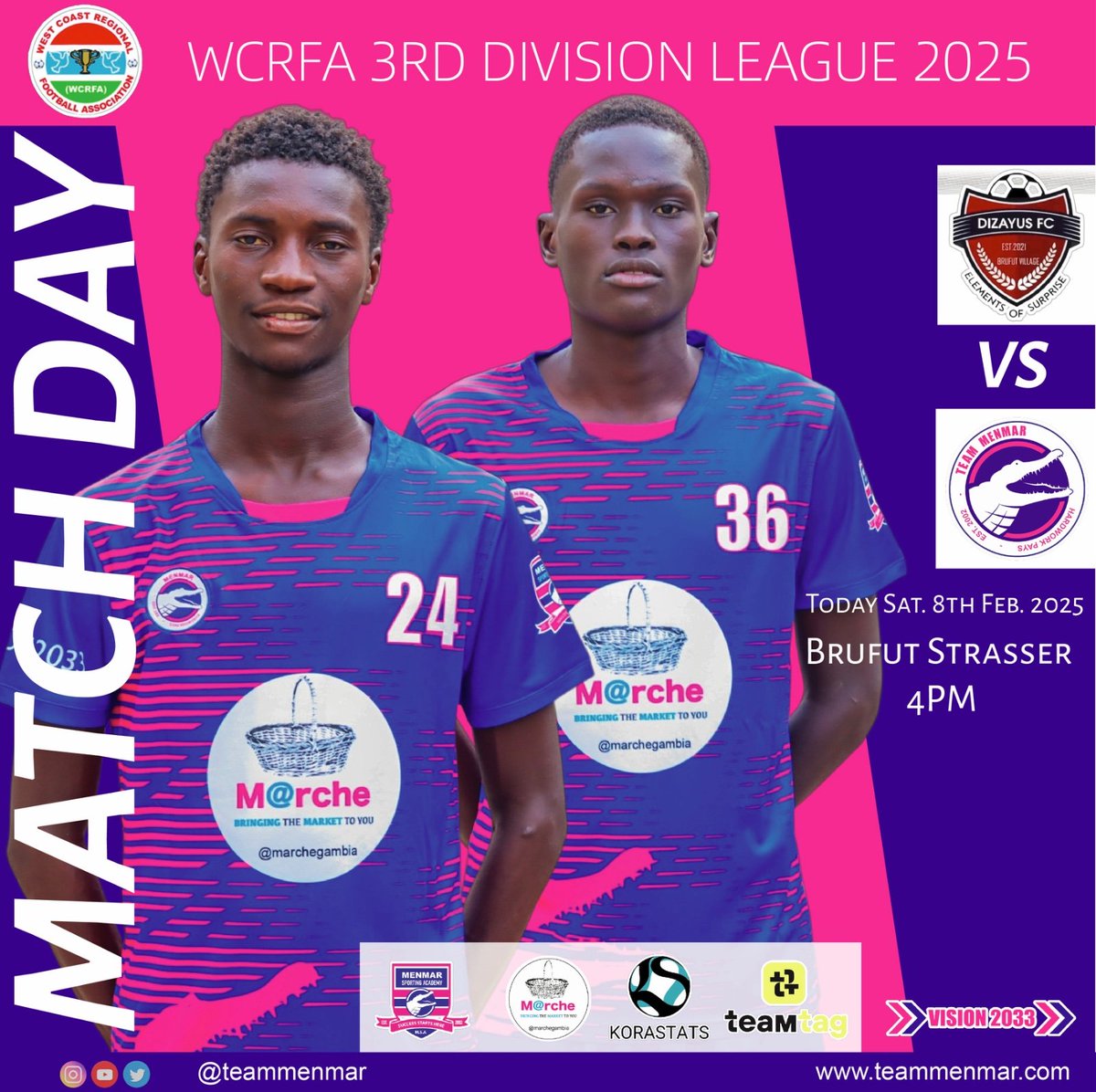 TEAMMENMAR's tweet photo. #MatchDay 🥅
Dizayus FC v Team Menmar

📆This afternoon Sat. 8th Feb. 2025 - 🏟️: Brufut Strasser ⏰: 4pm

#menmarsportingacademy #teammenmarfc #gff #SeaBoys #Vision2033 #hardworkpays #wcrfa https://t.co/TH3ZPhtraU