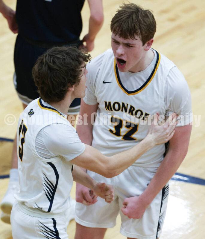 BOYS BASKETBALL: Monroe fights off Edgewood and celebrates first SWBL title since 2007, but Franklin can still share ... Eric Hickey's comprehensive report with comments from both coaches and Monroe's M.J. Mapp and A.J. Saunders, plus 38 professional Ron Alvey photos with