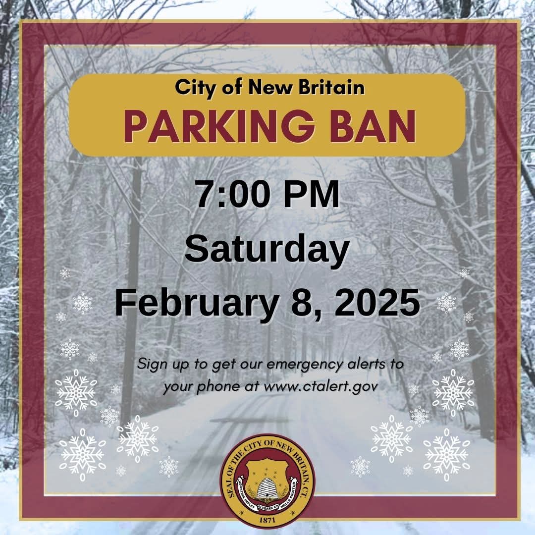 The City of #NewBritain will be instituting a parking ban starting at 7:00 p.m. tonight ❄️❄️

Remain informed about parking bans and other emergency alerts by signing up at ctalert.gov. 💛