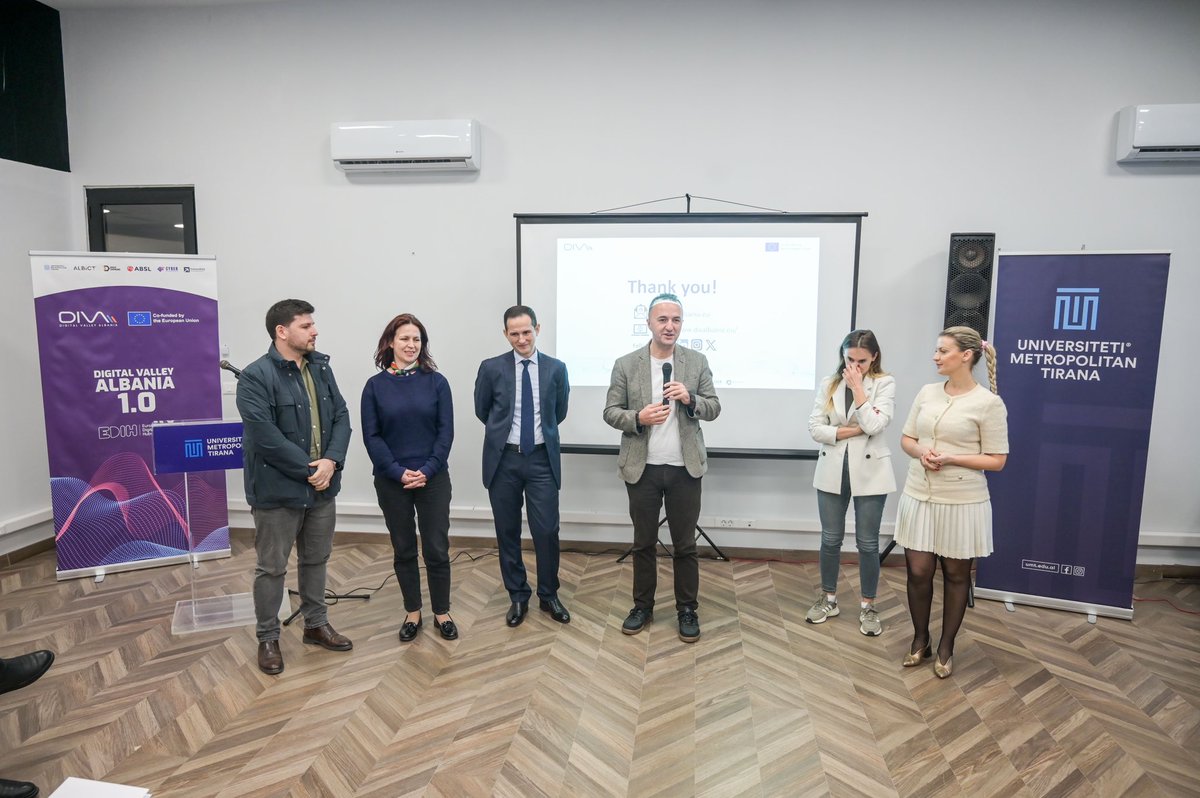 DiVAEDIH's tweet photo. 🚀 DiVA Kick-off: Albania’s Digital Future Begins!💡
On Feb 7, we launched DiVA, Albania’s 1st EDIH, co-funded by the @EU_Commission , to drive digital transformation in tourism &amp; agri. AI, CYBER &amp; ESG will empower SMEs!
Let’s bridge the digital gap! 
🔗 https://t.co/aMpSySwDgh https://t.co/OsB70dKFDn