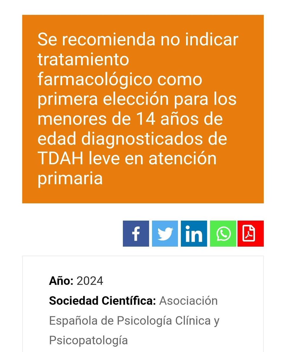 Lono_Harvest's tweet photo. **Recomendación No Hacer**: La AEPCP participa en la GuíaSalud del Ministerio de Sanidad.
📌 No se recomienda tratamiento farmacológico como primera opción en menores de 14 años con TDAH leve.
👉https://t.co/IvCHcM18a5
#TDAH #AEPCP #PsicologíaClínica https://t.co/hgZ3COB3Si