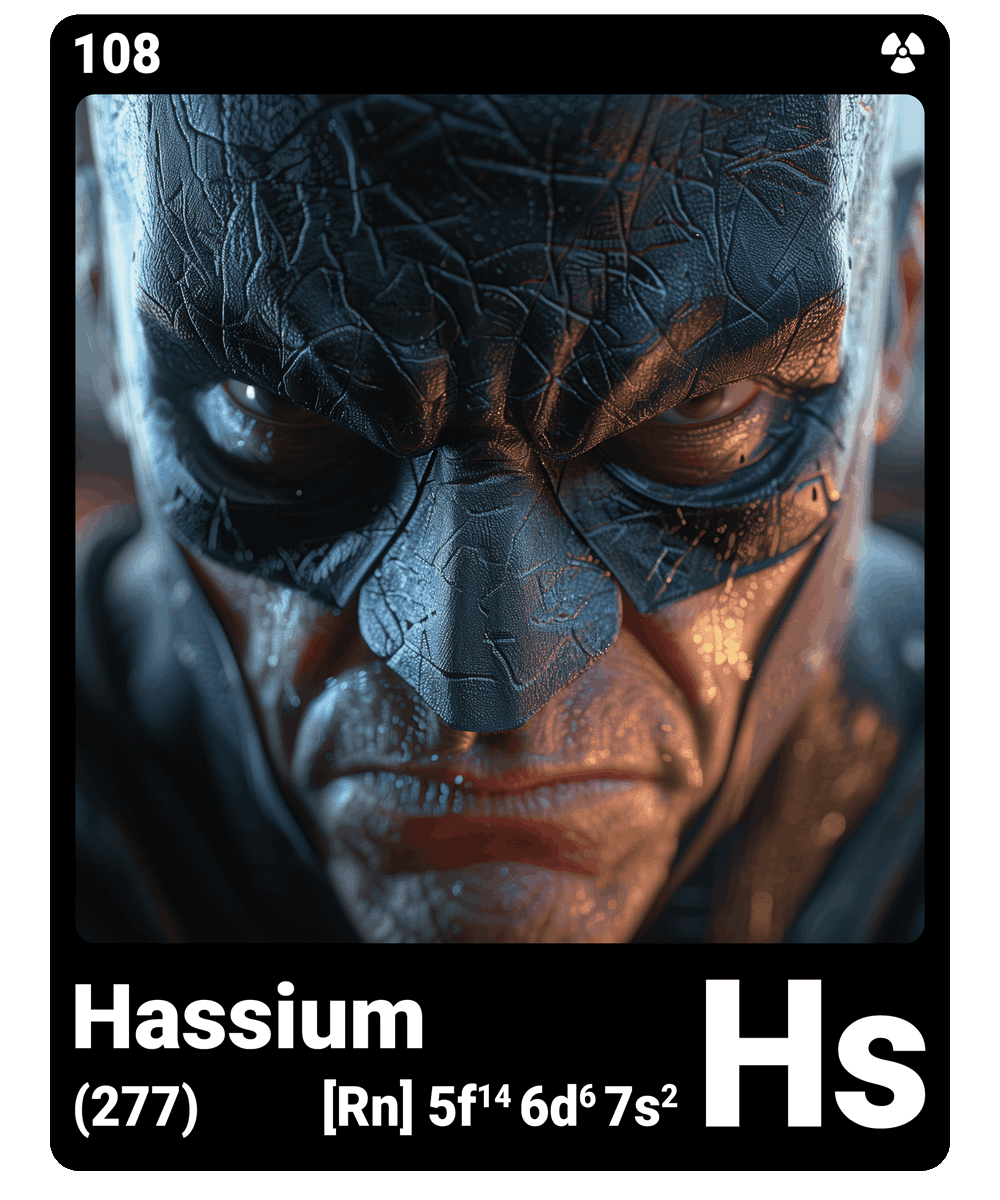 br_AI_king's tweet photo. brAIking This is what it looks like when AI gives the chemical element hassium a face - find all ChemicalElements in the bio ScienceArt https://t.co/OuNQAmdCyz