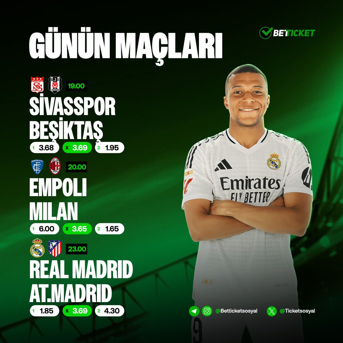 ⚡️Günün Maçlarında BETTICKET'In arttırılmış oranlarını gördünüz mü ? Bugün tam size göre 🤩

🔗 BETTICKET’ın kazandıran dünyası seni bekliyor: ws.tc/betticketgiris