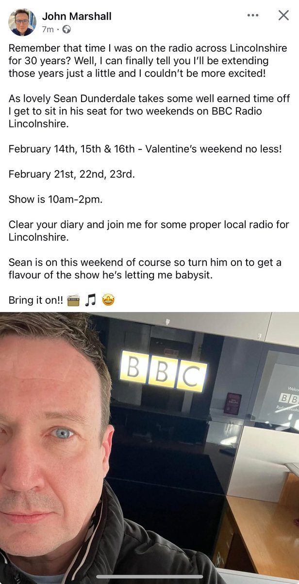 You know I’ve been wondering if I could find someone to cover my shows while I take a little birthday break?

Well, I remembered someone who loves radio, knows Lincolnshire (from the Humber to the Wash) very well and has a bit of availability at the moment…