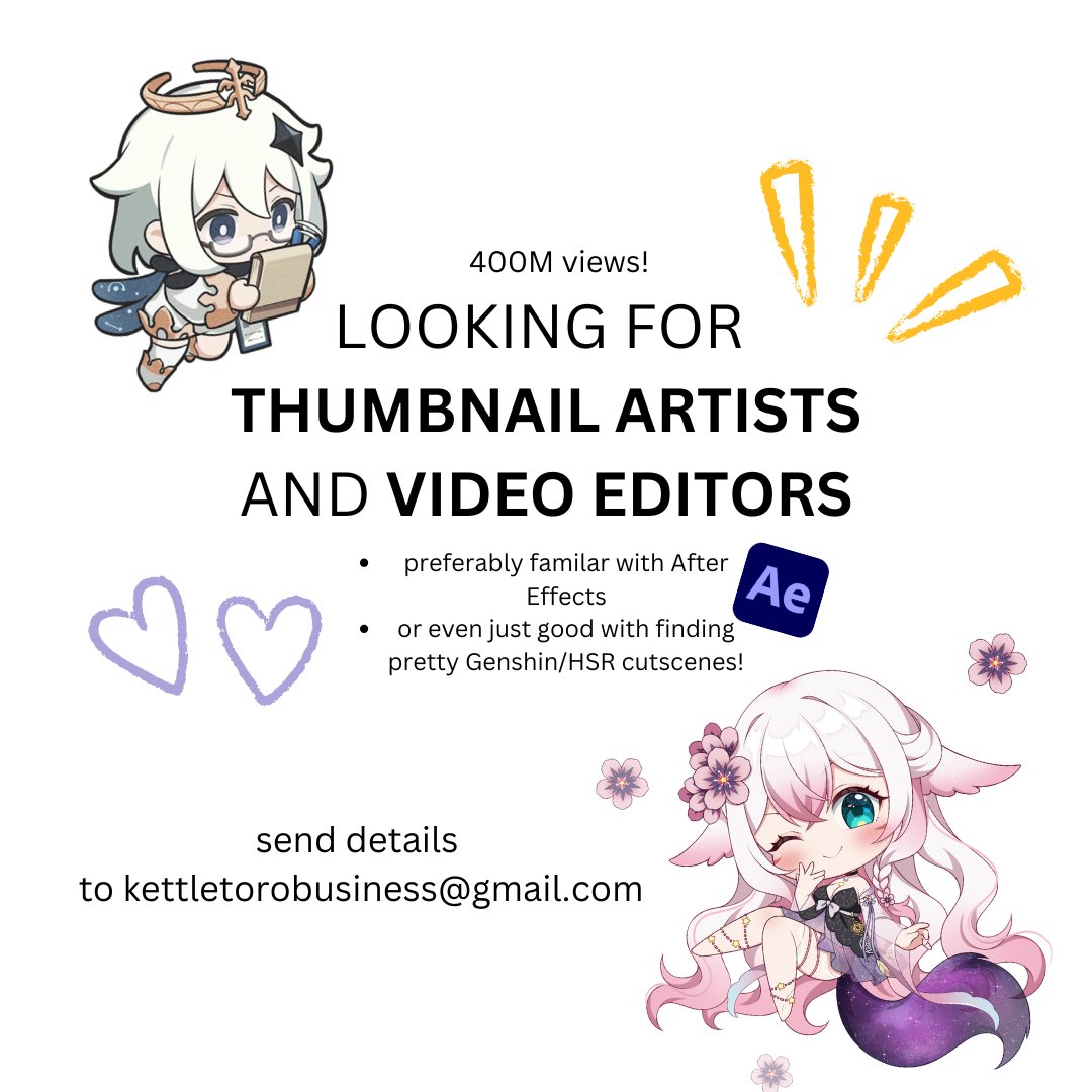 kettletoro's tweet image. H1RING V1D EGGDEETORS!!
Please comment below with your p0rtfoli0 so I can DM you :)
Or you can also send it to my email